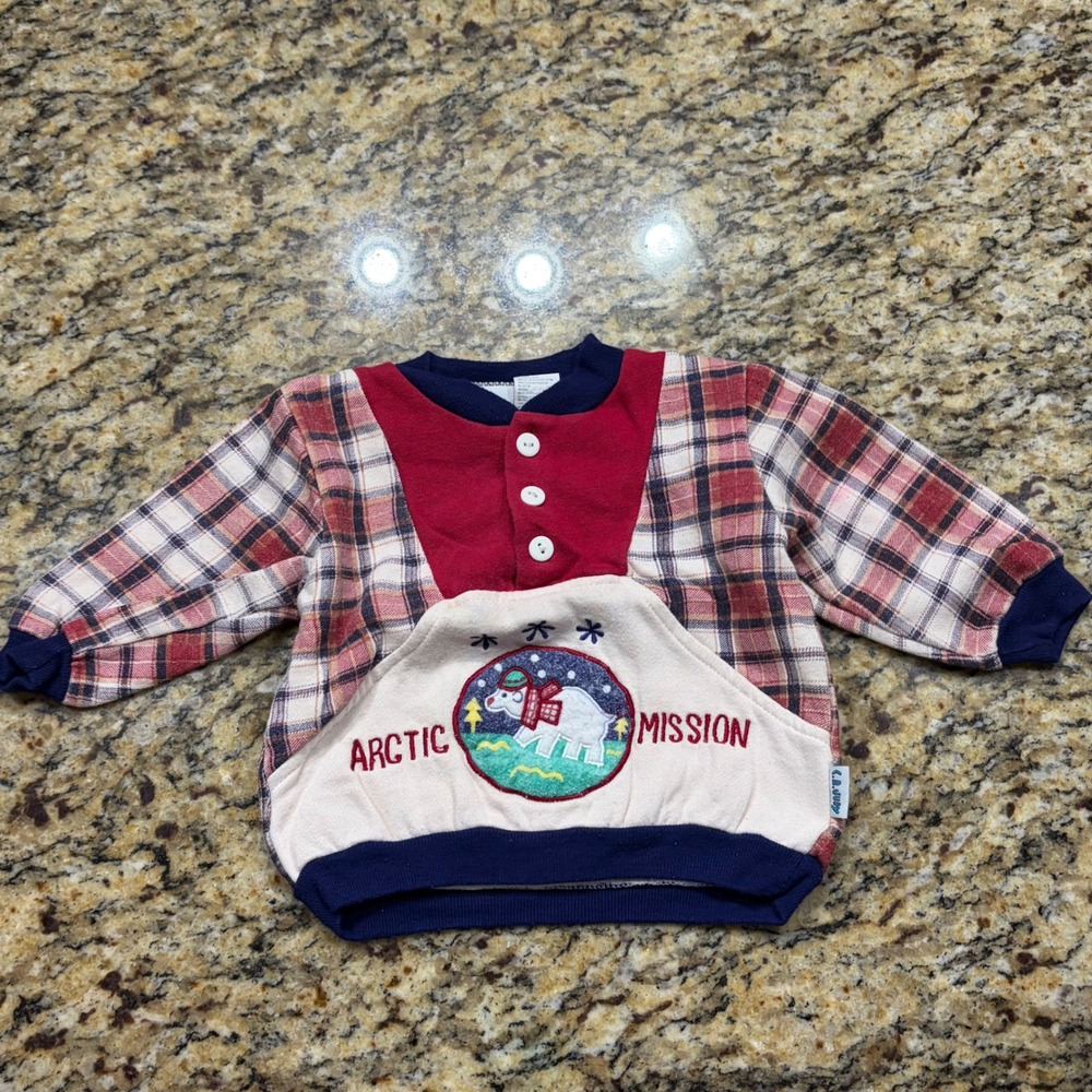Vintage Cuties by Judy Arctic Mission Polar Bear Plaid‎ Baby Sweatshirt 18M